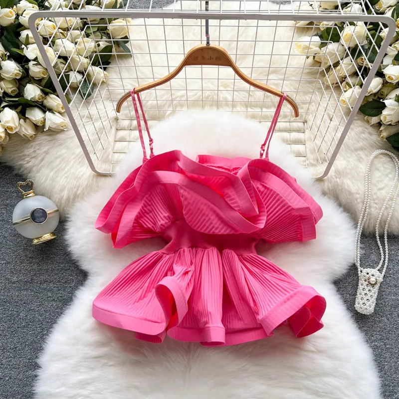 

Дизайнерский жилет на бретелях с оборками для женщин, Новинка лета 2022, короткий топ на бретелях, Модные женские сексуальные летние топы