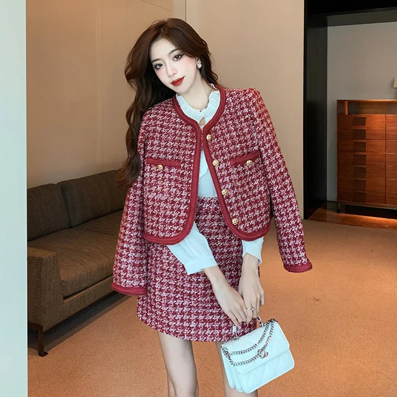 Женский твидовый комплект из двух предметов короткая куртка и юбка твида в стиле