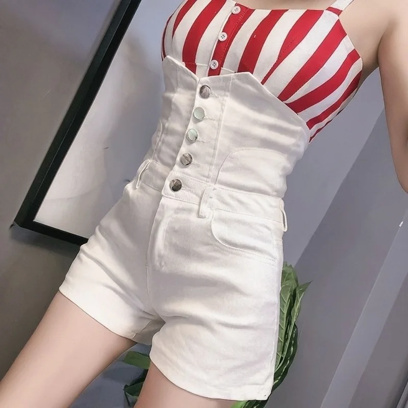 Shorts Women Bodycon High Waist Design Solid Chic Sexy Leisure Button Harajuku Feminino Simple High Quality Party Summer Newest