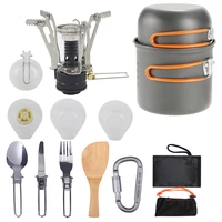outdoor hiking camping cookware set portable cooking tableware picnic pot pans bowls with gas stove picnic tableware equipment