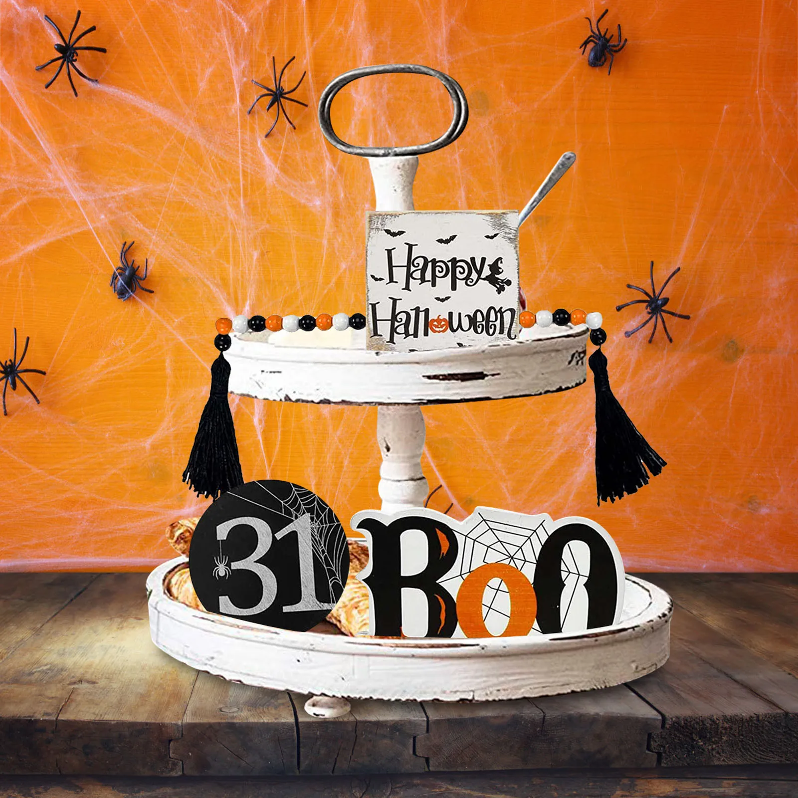 

Decorations Happy Wooden Signs Cute h And Bead Garland Farmhouse Rustic Tiered Tray Decor Items For Home Table House Room