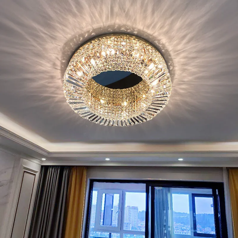 

Светодиодный E14 Хрустальная Золотая потолочная лампа из нержавеющей стали, круглое современное внутреннее освещение, теплое освещение для столовой, спальни, гостиной