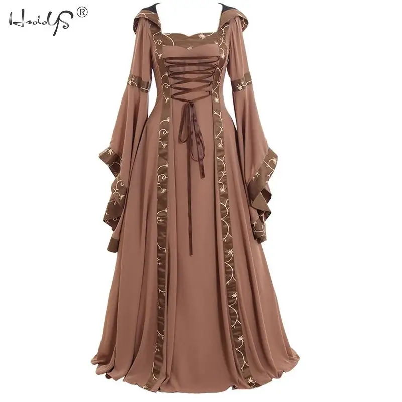 

Halloween Women European Medieval Court Fancy Vampire Cosplay Costume Carnival Vintage Strapless Long Sleeve Queen Elegant Dress