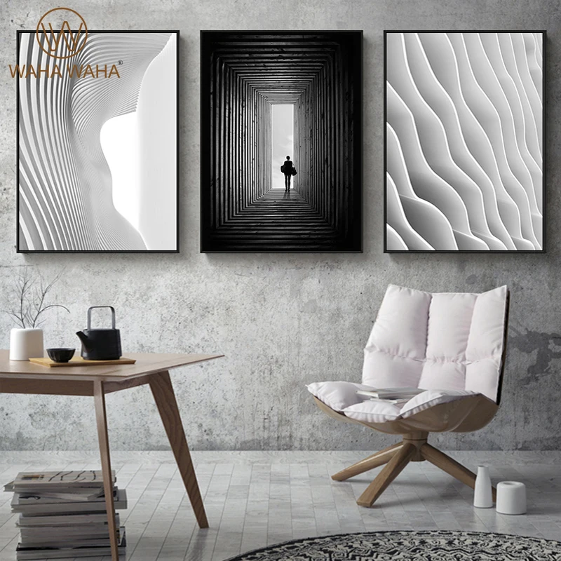 

Nordic Black White space art wall art Canvas posters Painting Prints Abstract building Pictures for Living Room Morden Decor