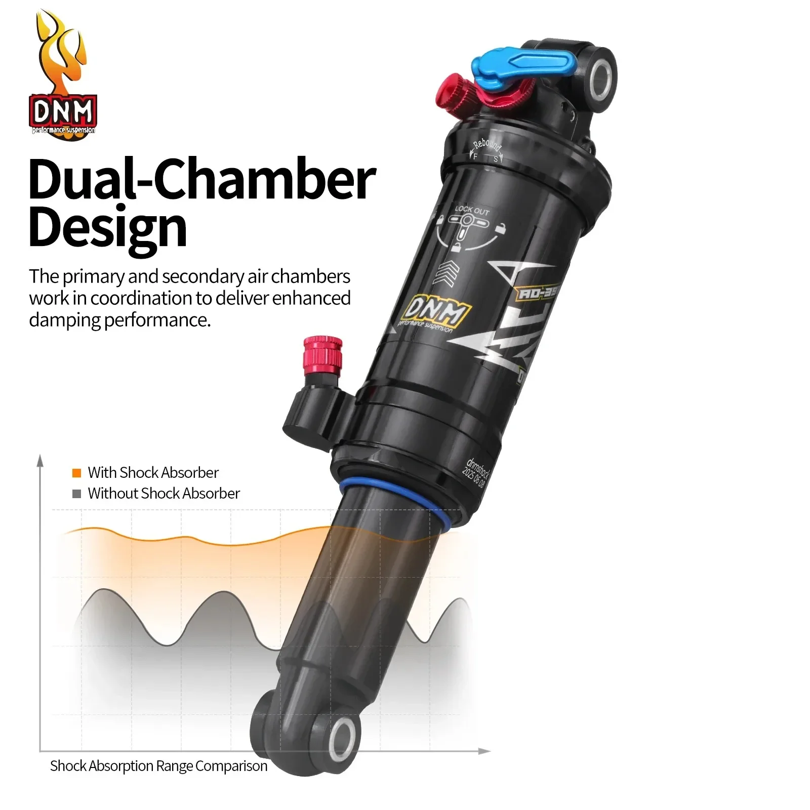 Фото Амортизатор DNM AO-39RC для горных велосипедов, двухкамерный с регулировкой демпфирования, задний внедорожный амортизатор №2