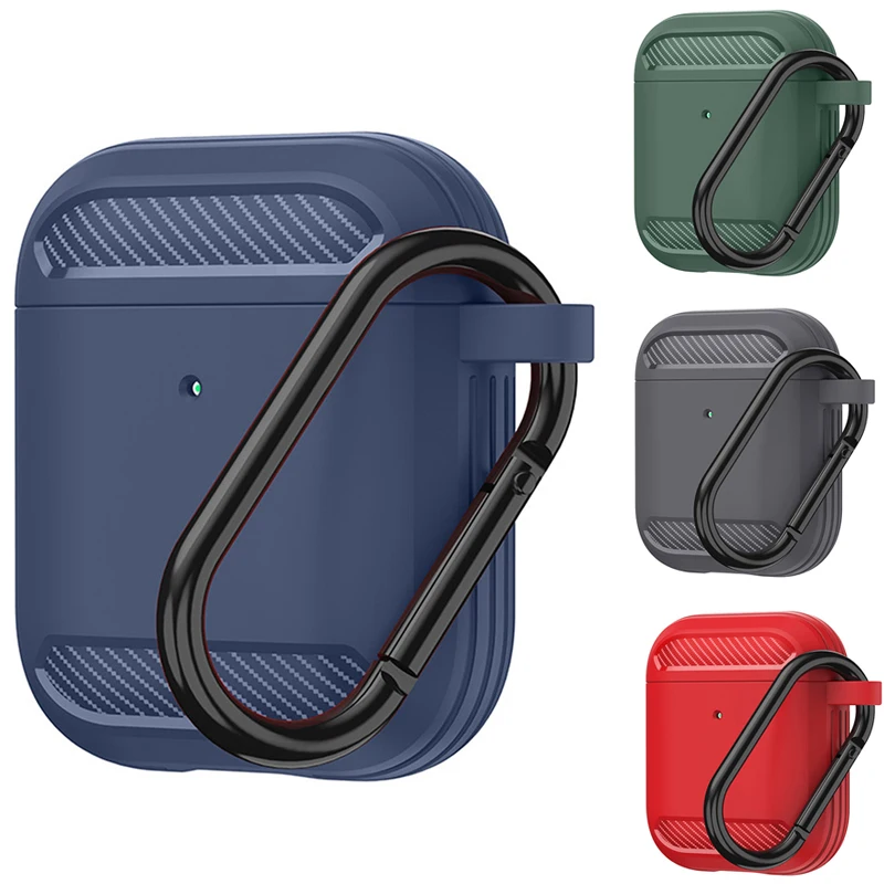 

Carbon Fiber Earphone Cases For Apple 2 1 Cute Case Soft TPU Shell Shockproof Cover With Keychain