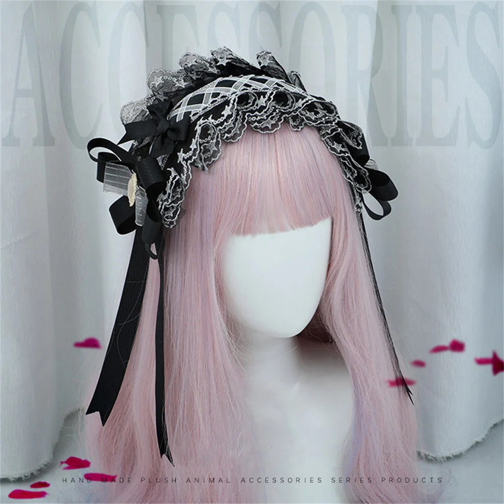 Купи Lolita Ruffled Headband Sweet Star Embroidery Lace Ribbon Bow Hairband Hairpins Anime Maid Cosplay Headdress Hair Accessories за 59 рублей в магазине AliExpress