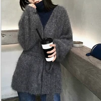 2021 woman new coat autumnwinter mink fleece plus velvet sweater women cardigan loose mid length lazy style lace coat