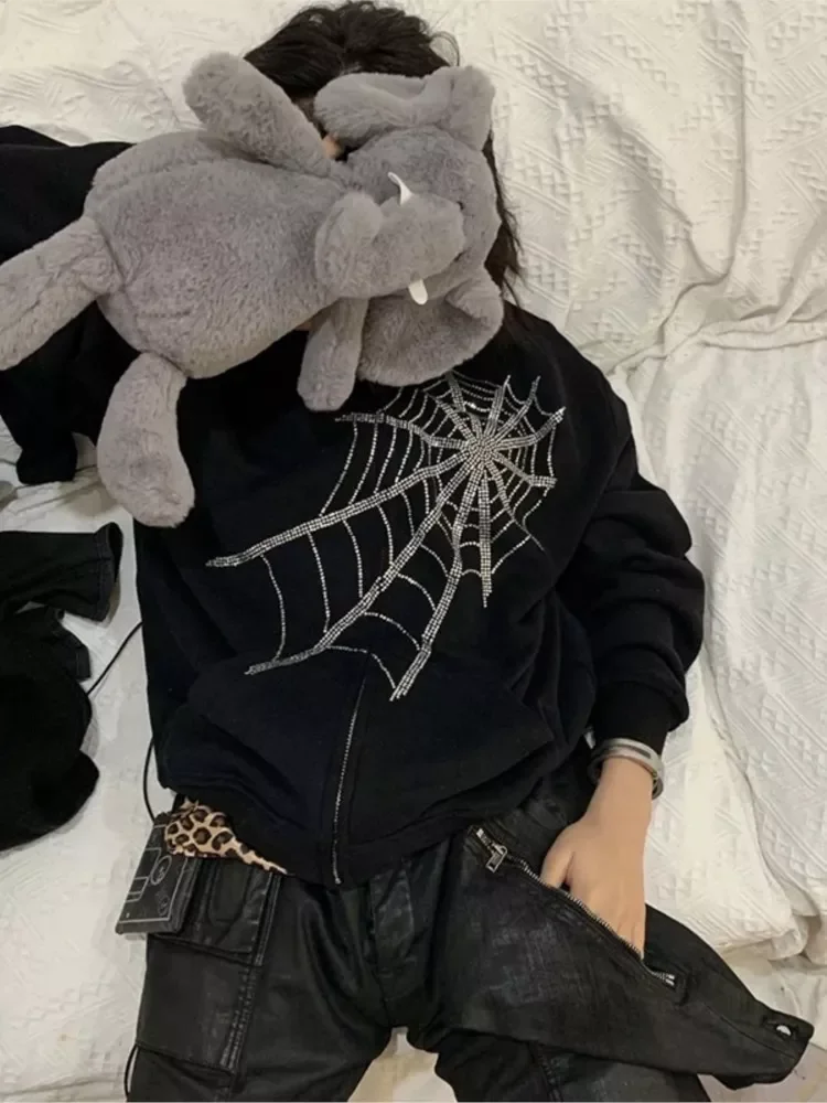 

Женская куртка с капюшоном, Готическая куртка в стиле панк и паутины, верхняя одежда с капюшоном, свитшот на молнии, верхняя одежда, 2023