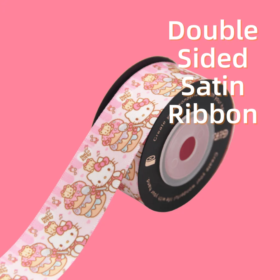 

Шелковая атласная лента Sanrio, 10 ярдов, с рисунком Hello Kitty, мелодия, товары для рукоделия, швейная ткань 38 мм, двусторонняя лента для украшения