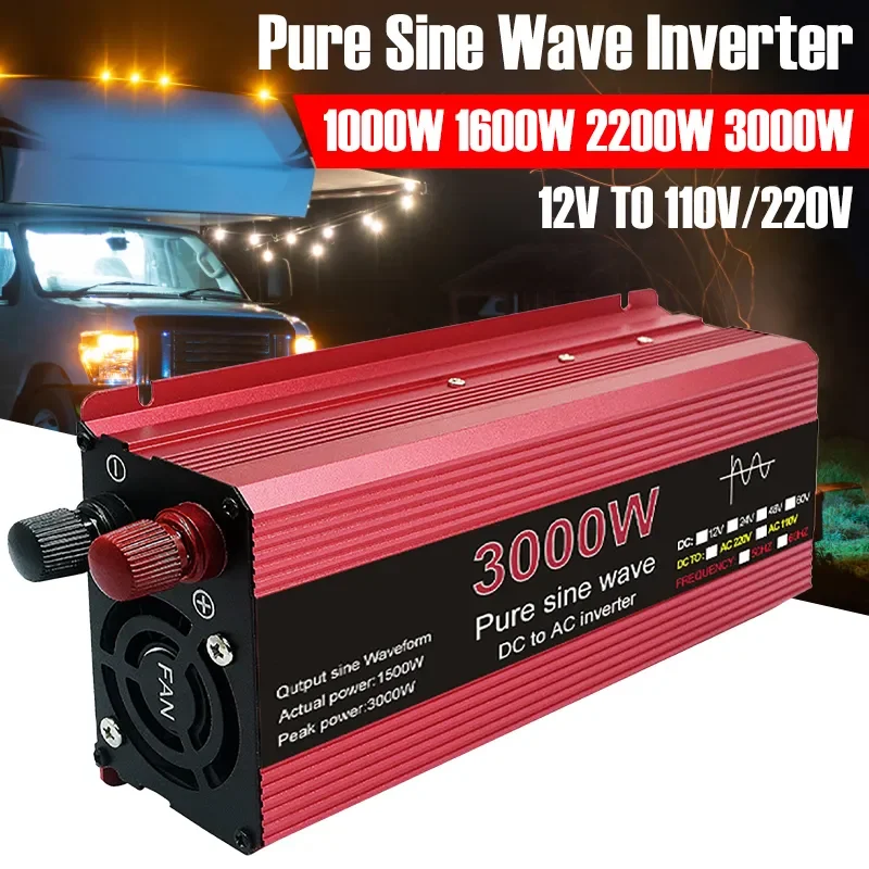 

Pure Sine Wave Inverter DC 12V To AC 110V/220V 1000W 1600W 2200W 3000W Voltage Transformer Power Converter Solar Inverter