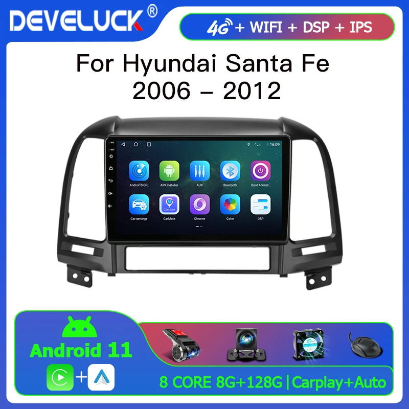

Android 11 2 Din Car Radio Multimedia Video Player for Hyundai Santa Fe 2006-2012 GPS Navigation Carplay Auto DVD IPS Screen DSP
