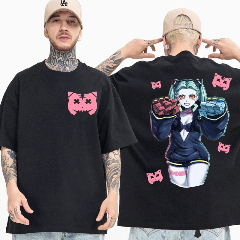 

Rebecca Japanese Anime Cyberpunk Edgerunners T Shirt Men's Women's Black Gothic Oversized T-shirt Streetwear Short Sleeve Tees