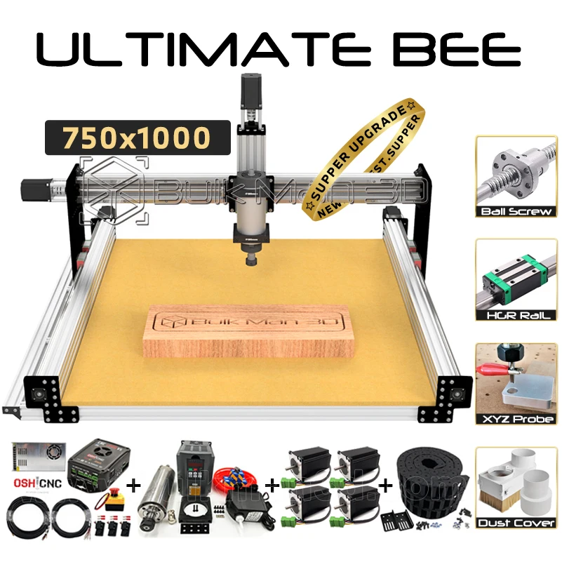 

BulkMan 3D 750x1000mm Upgraded ULTIMATE Bee CNC Router Complete Kit Ball Screw Quiet Transmission 4 Axis Wood Milling Cutter