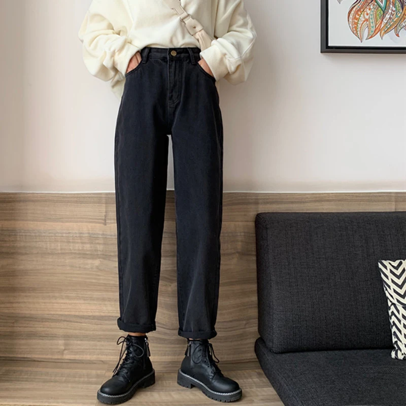 

N0125 New retro high waist slim radish harem pants rolled edge nine-point jeans