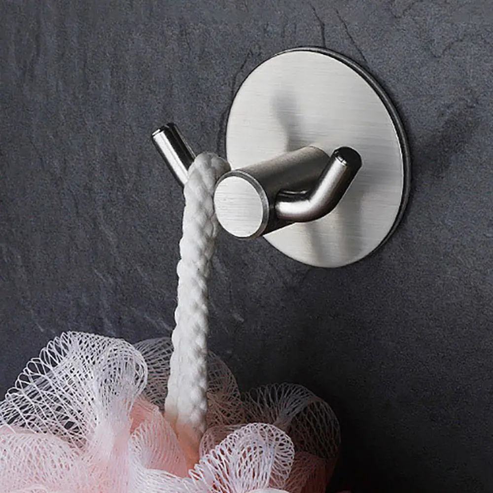 

Self Adhesive Stainless Steel Double Prongs Hook Wall Hanger Free-Punching Towel Racks Kitchen Bathroom Storage Organizer