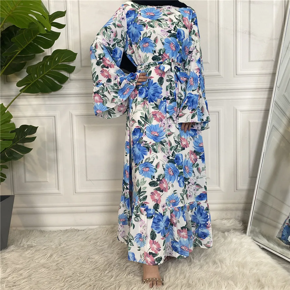 Eid Mubarak Muslim Fashion Hijab Dress Floral Printed Abayas for Women Turkish Dresses Dubai Abaya Islamic Clothing Kaftan Robe