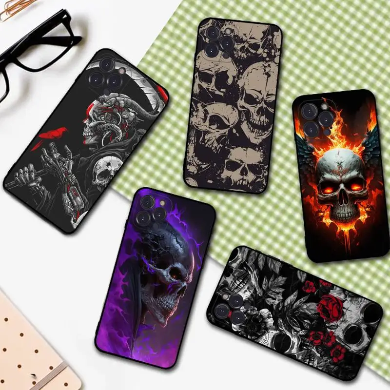 

Gothic Fashion Skull Phone Case For iPhone 14 13 12 Mini 11 Pro XS Max X XR SE 6 7 8 Plus Soft Silicone Cover