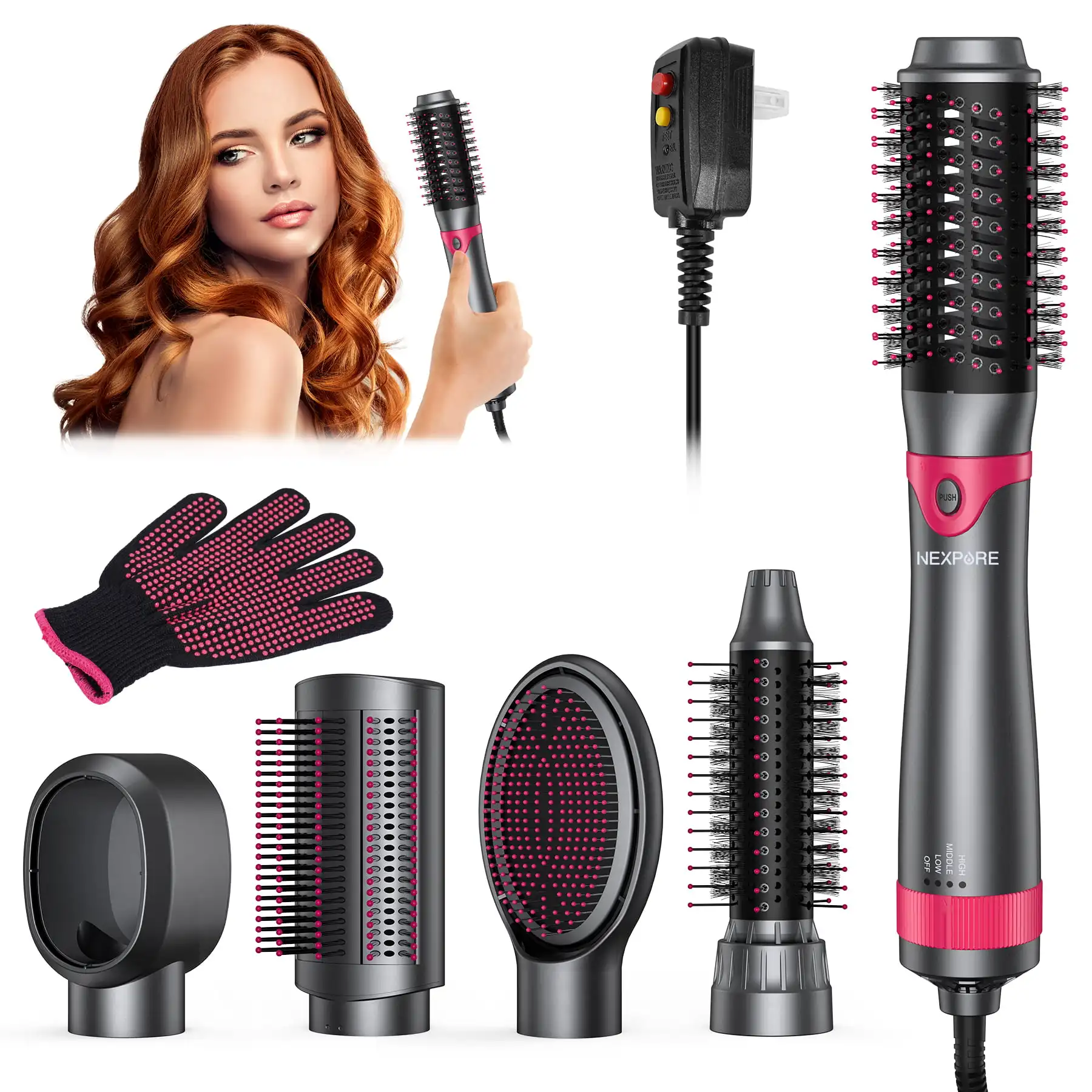 5 in 1 Multifunctional Hair Dryer Styling Tool, Detachable 5-in-1 Multi-Head Hot Air Comb, The Negative Ion Automatic Suction Ha