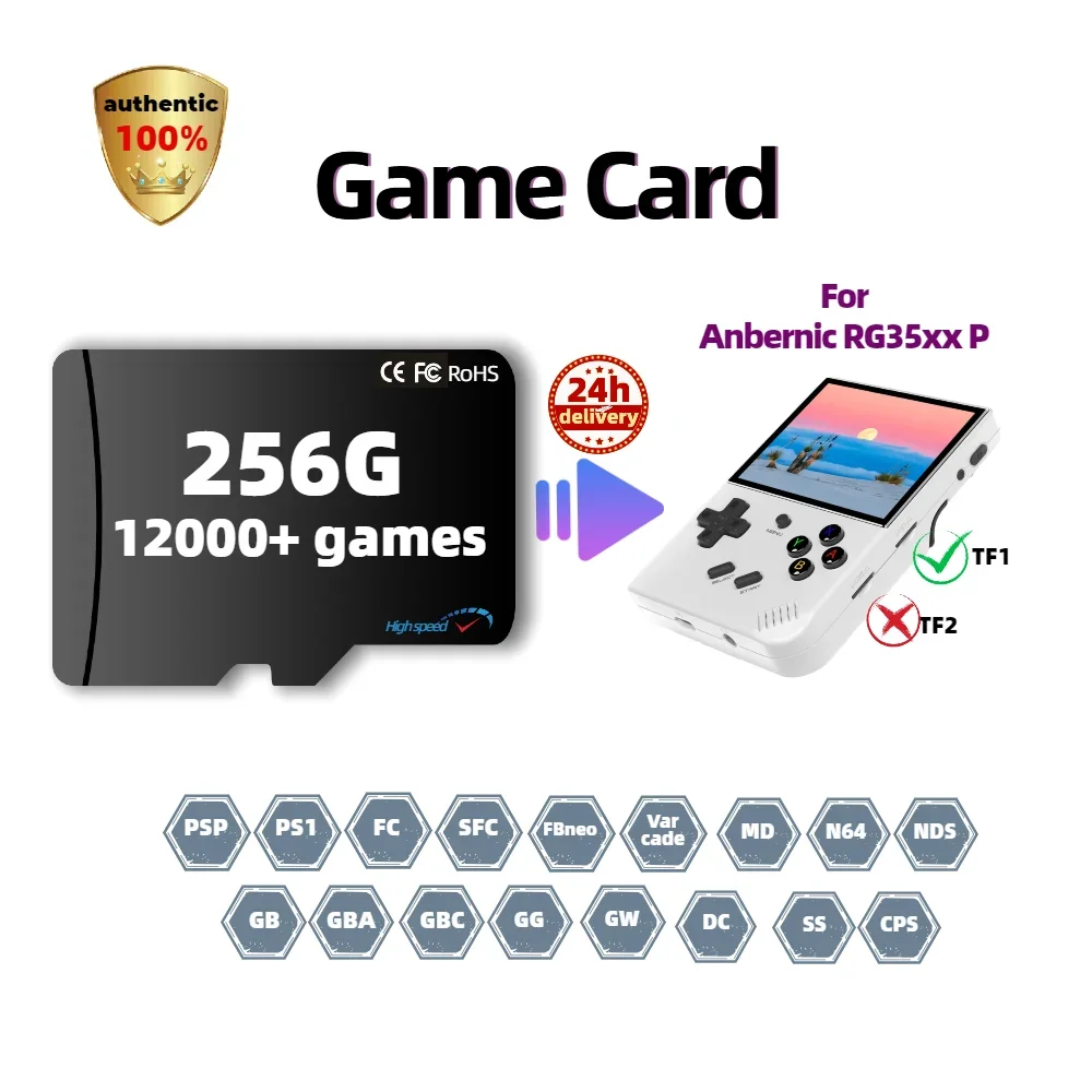 Игровая карта для Anbernic RG35XX Plus с 12000+ играми PS1/PSP/N64/NDS/Sega Saturn/Naomi/SFC/FBneo/GB/GBA/GBC/GG/GW/MD/DC