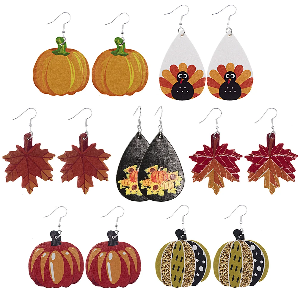 

Earrings Thanksgiving Leatherwomen Jewelry Dangle Turkey Drop Pumpkin Leaf Maple Girls Fall Decorative Faux Gift Theme