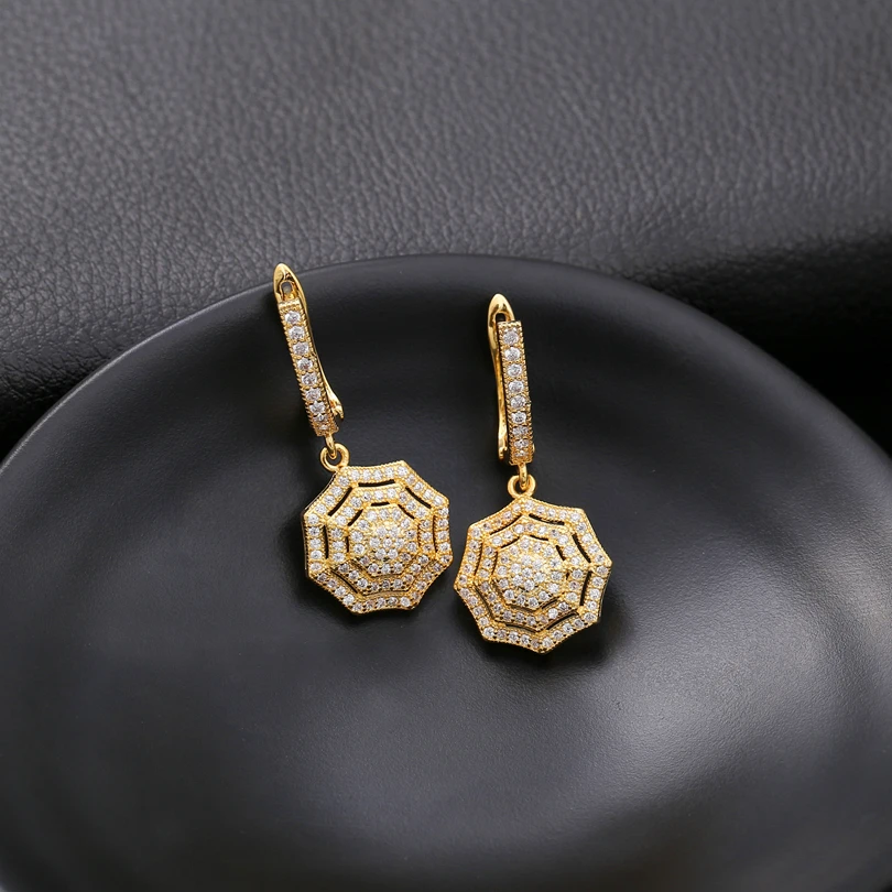 

Luxury Geometric Copper Jewelry Gold Cubic Zirconia Piercing Dangle Earrings for Women Trendy Wedding CZ Drop Earing Accessories