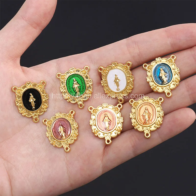 10 шт./католическое позолоченное украшение Девы Марии, соединитель с тремя отверстиями, аксессуары для изготовления, золотой соединитель, аксессуары