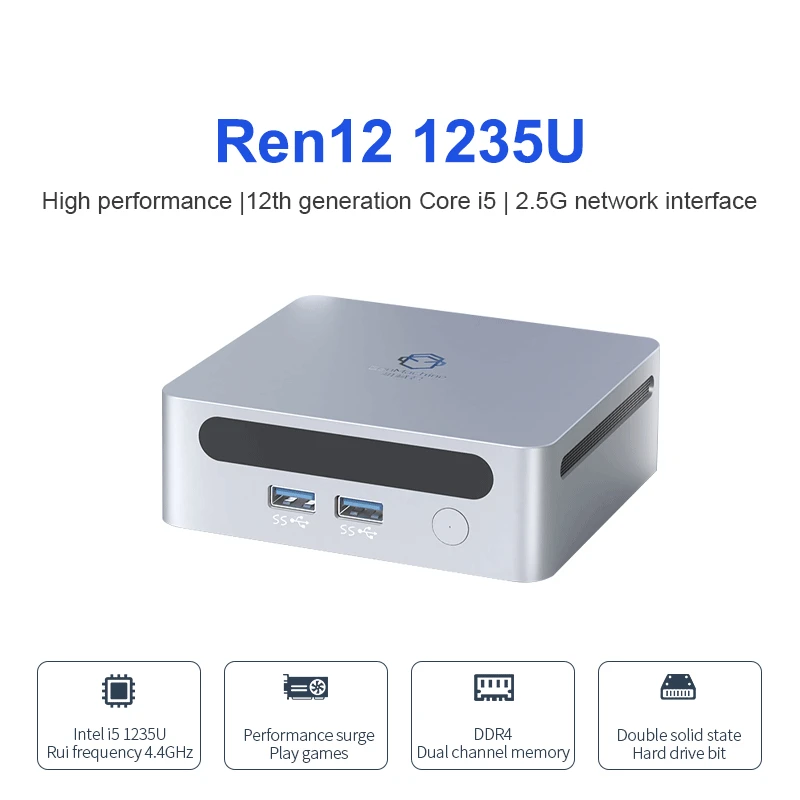 Ren12 1235U Mini Pc Intel 12Th I5 1235U 10 Core Lris Xe Graphics (Fino A 1.2G) Ddr4 3200Mhz Ram Wifi6 Computer Desktop Pc