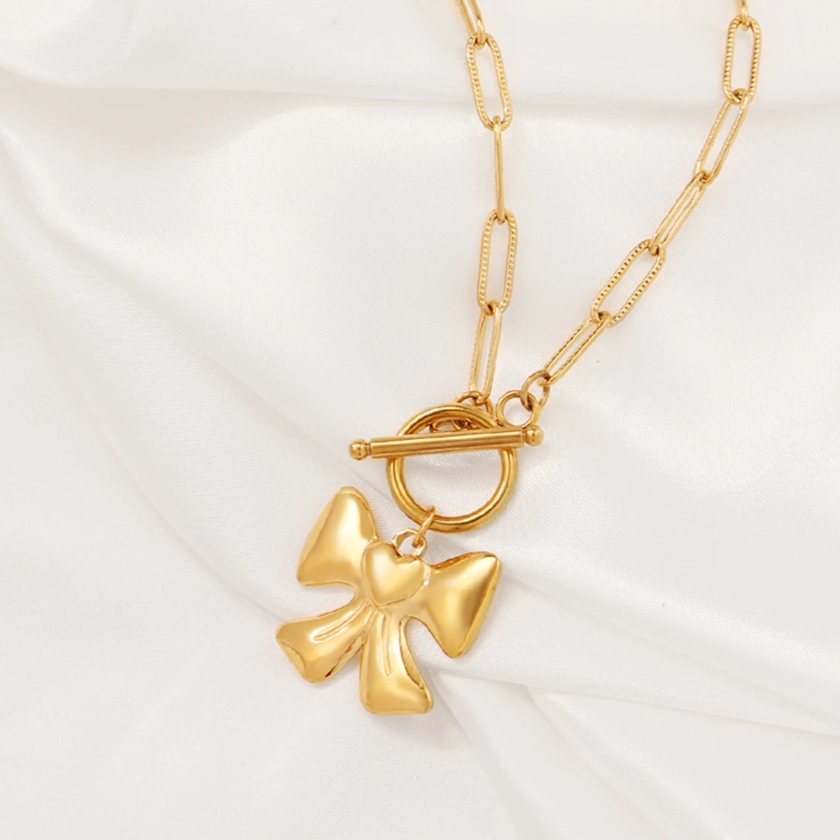 Ожерелье с кулоном-бантом из нержавеющей стали 316L для женщин модные