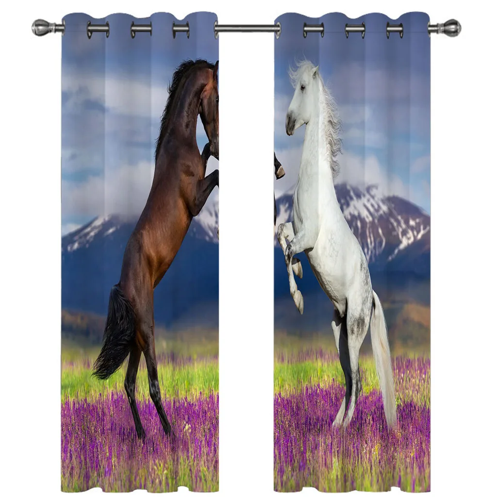Customized Curtains For Rooms Animal Horse Purple Lavender 2 Pieces Custom Modern Blackout The Whole House Girl Be