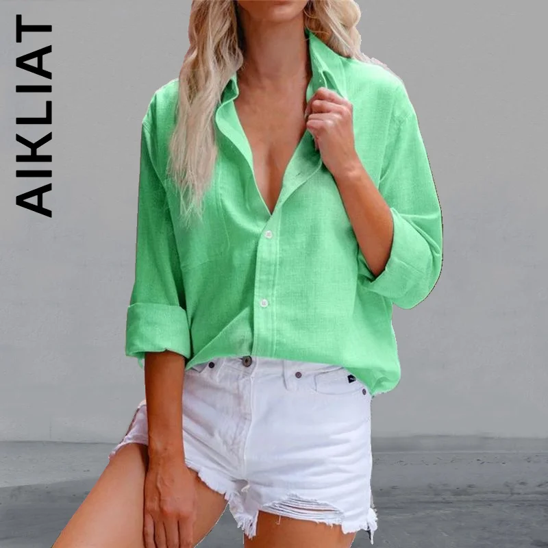 

Aikliat Shirt Women New Loose Party Top Women Sexy Casual Soft Shirts Chic Women's Shirt Simple Retro Solid Color Female Clothes