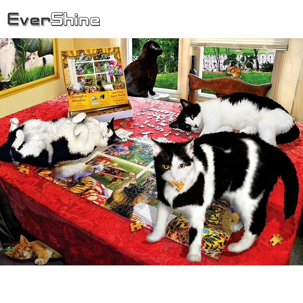 

EverShine 5д DIY алмазная вышивка кошка Мультфильм вышивка крестиком набор алмазная мозаика головоломка новое поступление животные живопись рук...
