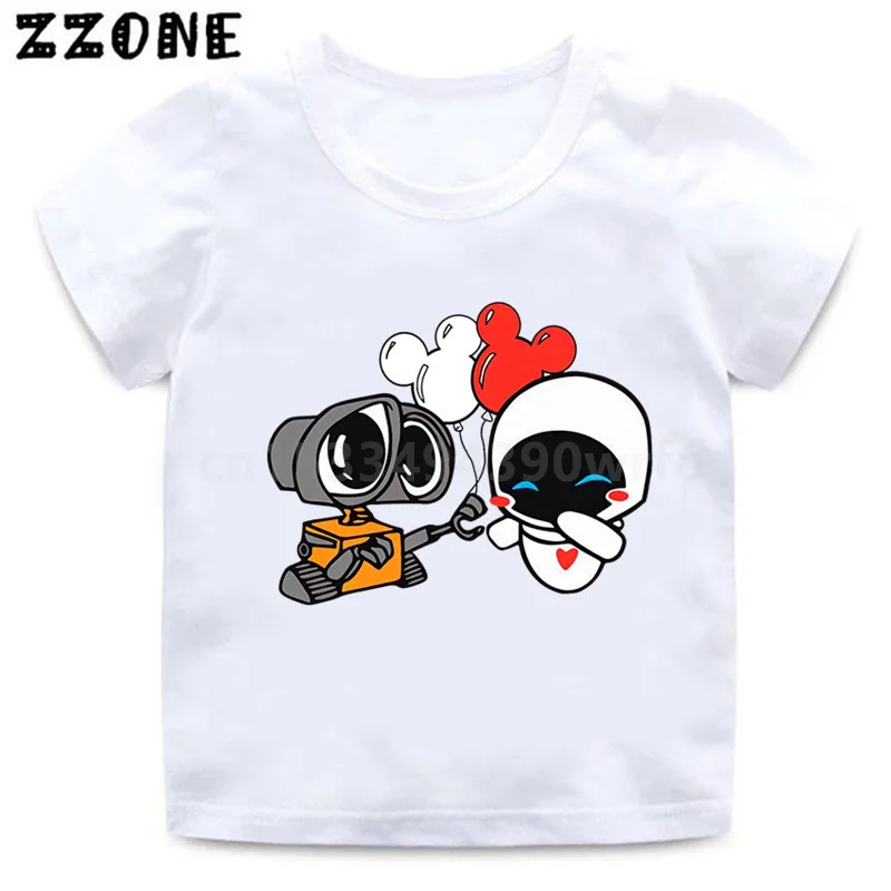 Disney Wall-E and Eve Graphic Kids T-Shirts Girls Clothes Baby Boys Cartoon Short Sleeve T shirt Funny Children Tops,ooo5812