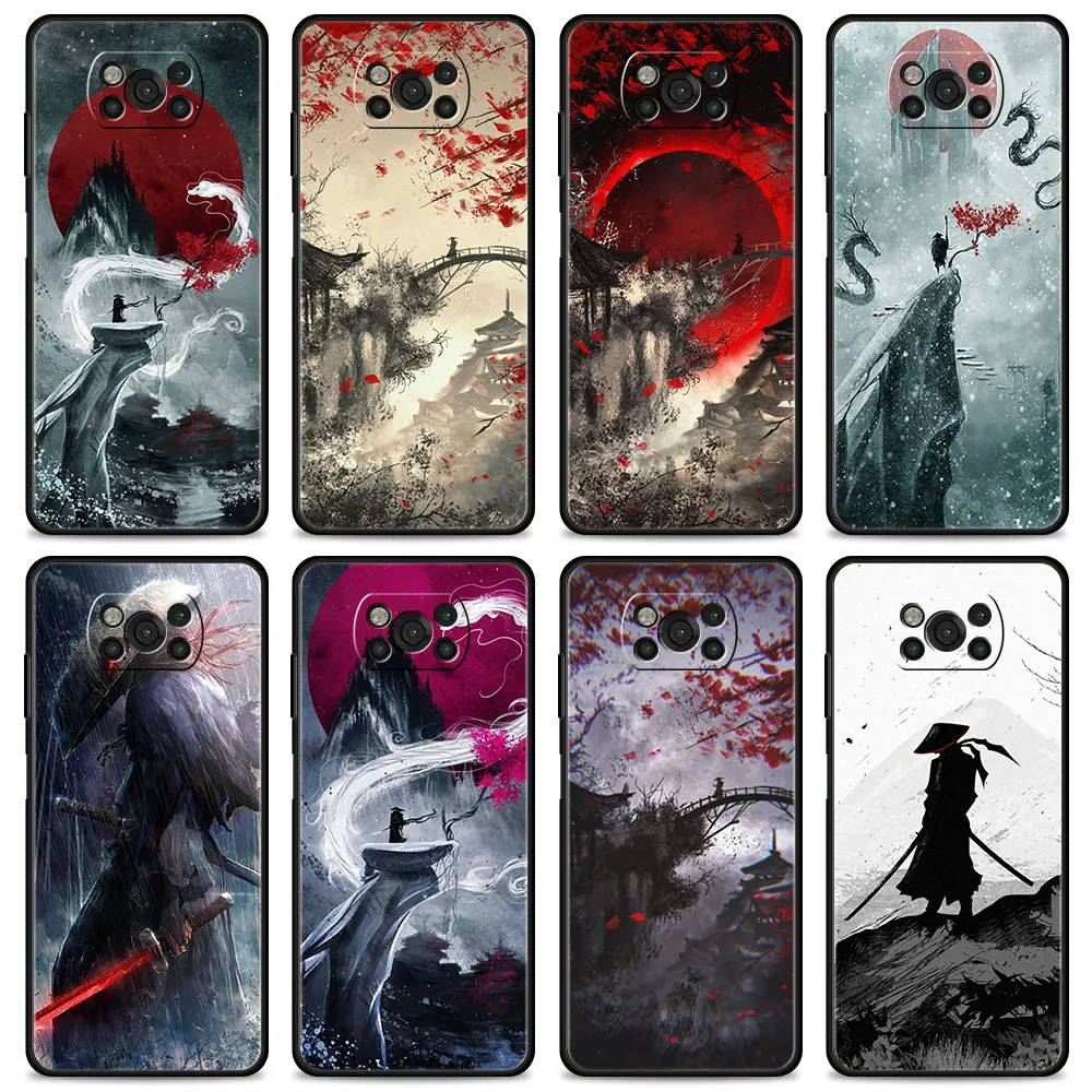 

Landscape ink Painting Japan Samurai Art Case For Xiaomi Poco X3 X4 NFC M3 M4 Pro F3 F1 for Mi 12 10T Pro 11T 10 11 10T Lite 9