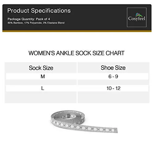 HMCN Diabetic Socks Women Loose Diabetic Ankle Socks Bamboo Socks For Women`s Seamless Toe and Non-binding Top, 4 Pairs Diabetic