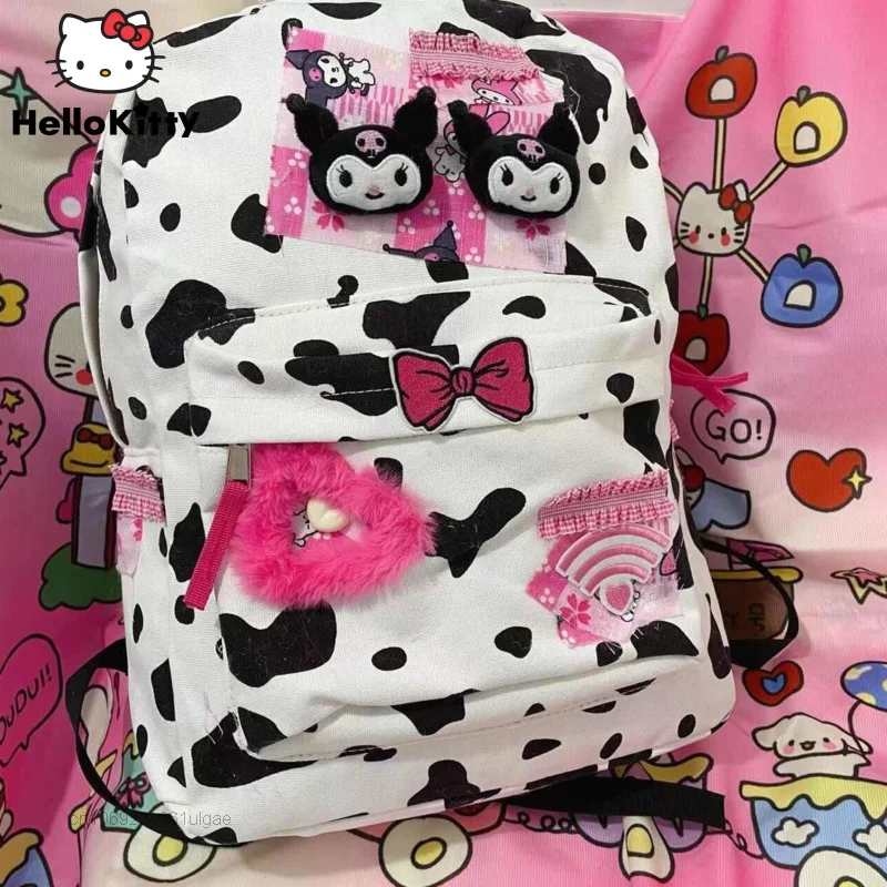 

Новые сумки Sanrio Kuromi, роскошный школьный ранец для студентов, Холщовый Рюкзак на двойном плечо с мультипликационным изображением Цзянь, модн...