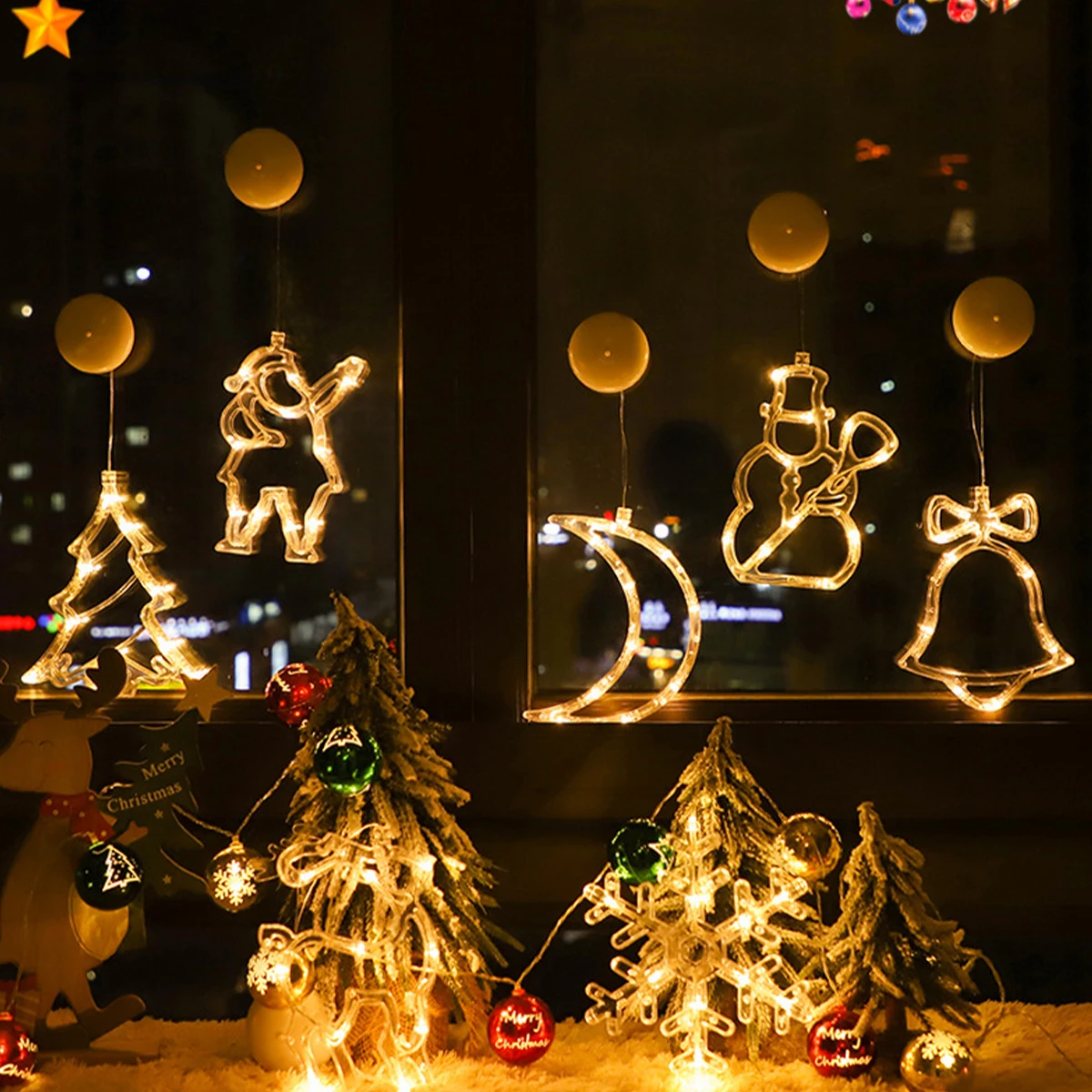 Led Рождественские окна лампы батарейки с питанием Звездная елка Tabl Теплый