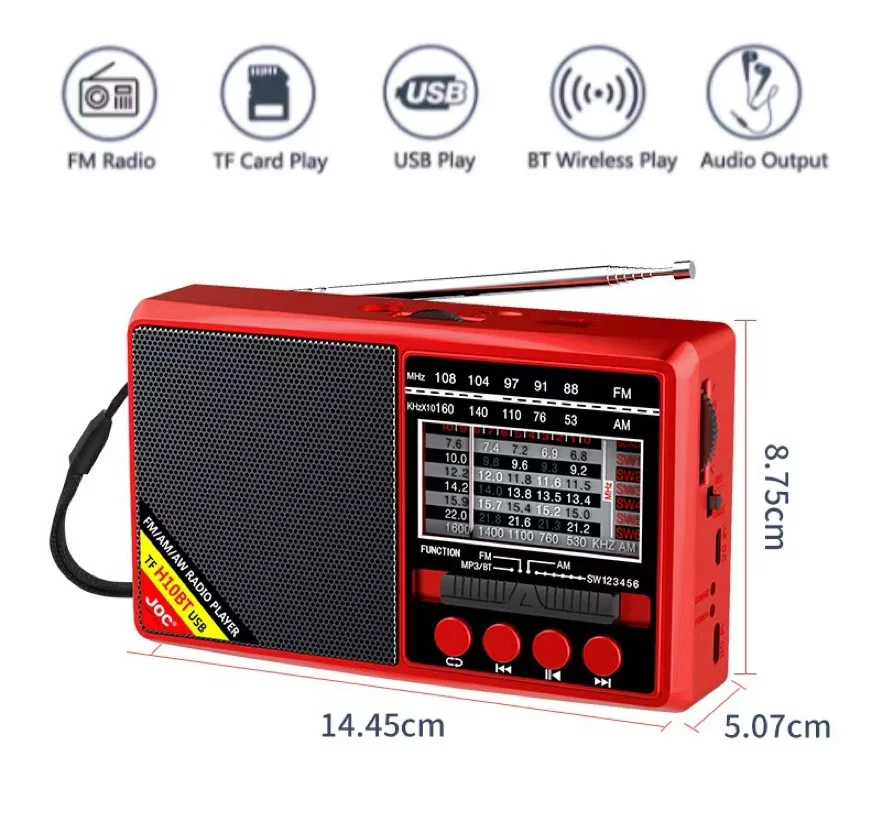 Портативное радио FM AM SW Радио Перезаряжаемая коротковолновая радиостанция на