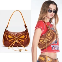 vintage butterfly drawstring handbags for women pu leather ladies designer brown underarm bag hot girls quality shoulder bags