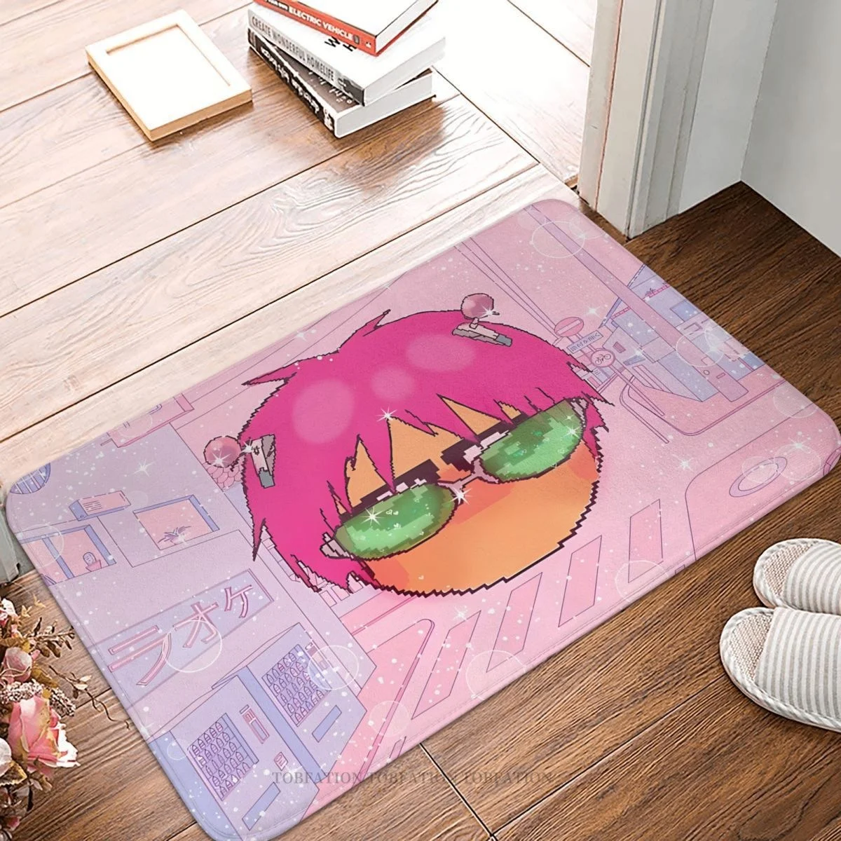 

The Disastrous Life Of Saiki K Non-slip Doormat Cute Pink Bath Kitchen Mat Prayer Carpet Flannel Pattern Decor