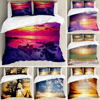 sunset duvet cover set over the sea tropical beach summer idyllic scenery 3 piece bedding set purple red yellow