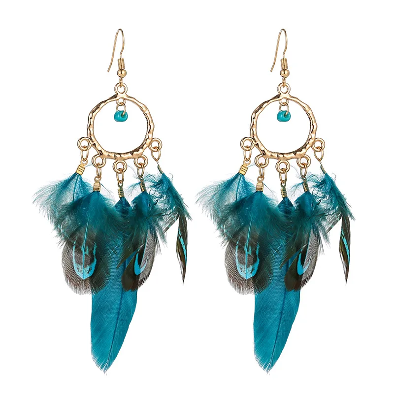 

S2569 Bohemian Fashion Jewelry Women's Feather Tassels Dangle Earrings Retro Female Ornaments Colorful Feather Earrings