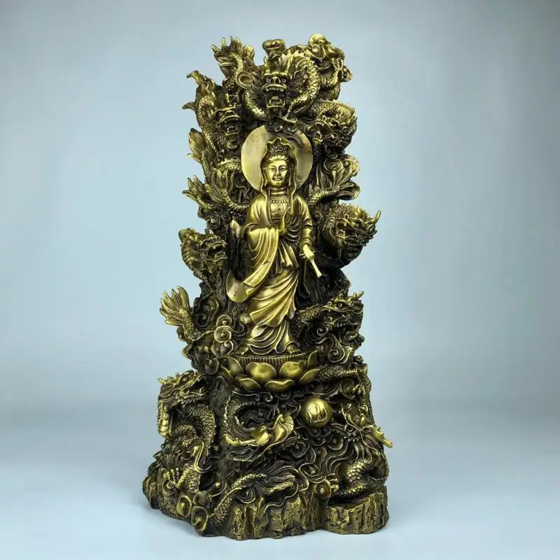 

Copper Nine Dragon Guanyin Bodhisattva Ornament Home Decoration Accessories For Living Room Religious Temple Thai Buddha Statue