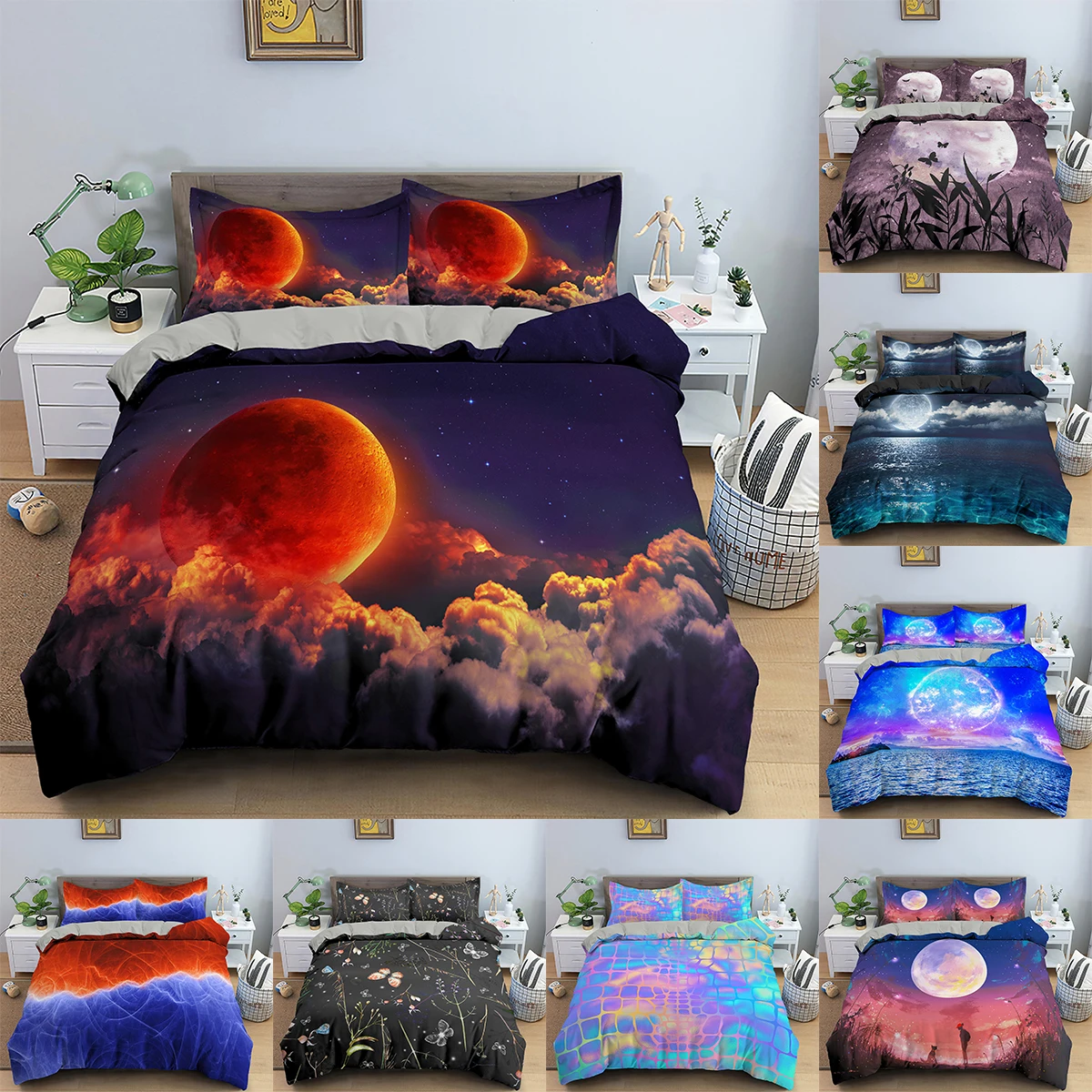 

Dream Moon Bedding Set Moon Night Landscape Duvet Cover Set King Queen Size Quilt Duvet Cover And Pillowcase Home Textiles