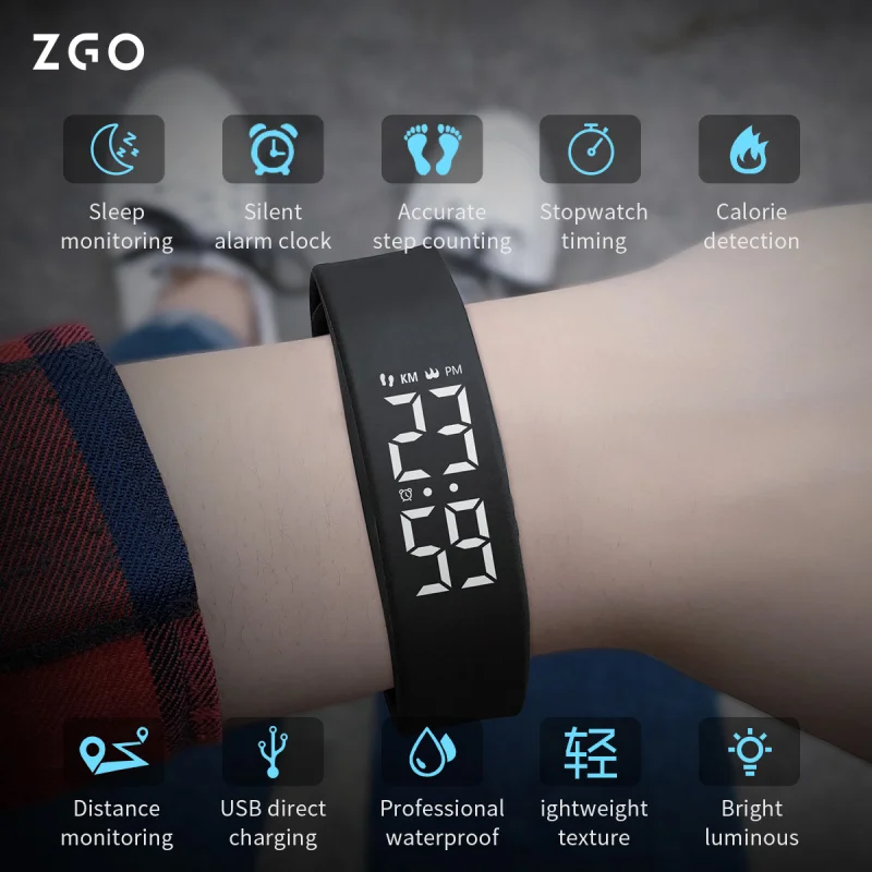 Фото ZGO электронные цифровые часы студенческие спортивные часы шагомер хронограф водонепроницаемые наручные часы детские мальчики девочки 663X №5