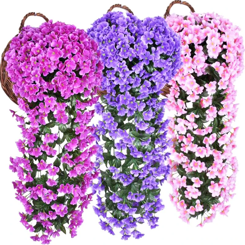 

Violet Artificial Flower Wall Hanging Basket Flower Orchid Silk Flower Vine Party Decoration Simulation Violet Wedding Decor