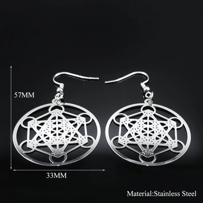 7 Chakra Yoga Buddhism Stainless Steel Earings Metatron Cube Flower of Life Sacred Geometry Symbol Drop Earing Jewelry E1549 images - 6