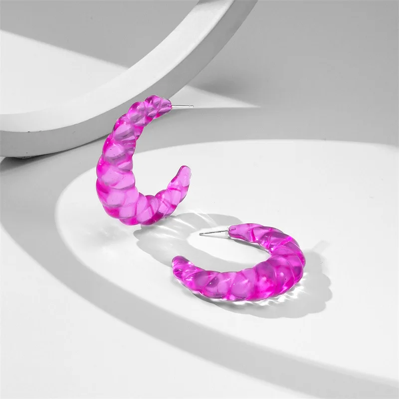 

Fashion Bright Fuchsia Women C Shape Acrylic Stud Earring Chic Jewelry