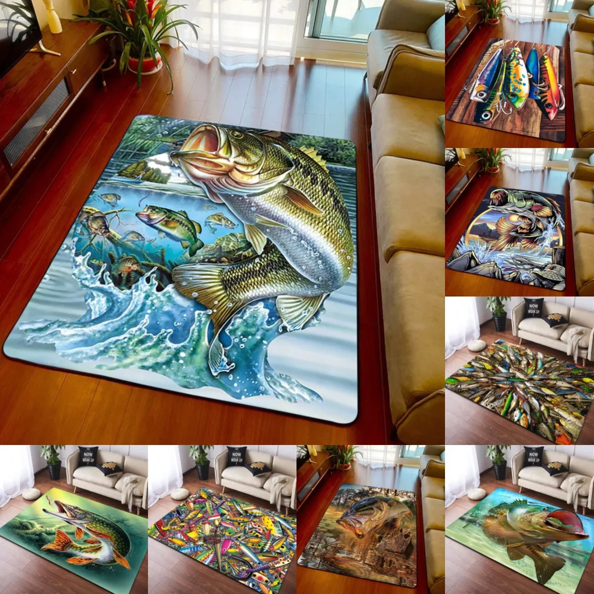 

Fishing Carpet 3D Printed Non-slip Mat Dining Room Living Room Area Rug Soft Bedroom Carpets Fishing Enthusiast Gift Home Decor