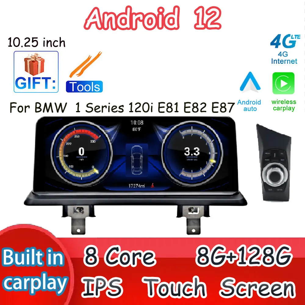 

10.25 Inch Android 12 For BMW 1 Series 120i E81 E82 E87 CIC CCC Original IPS Screen Wireless Carplay 4G Multimedia Radio Player